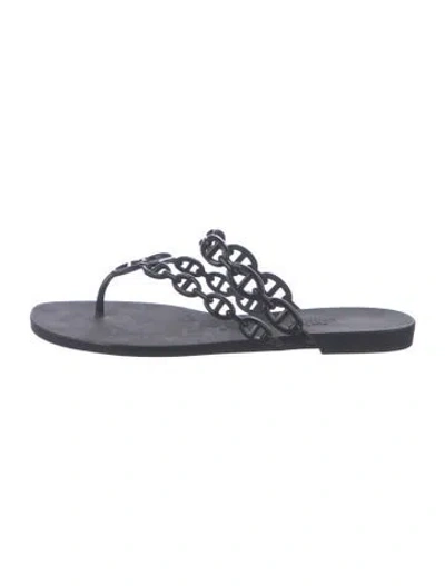 Pre-owned Hermes Island Rubber Flip Flops In Black