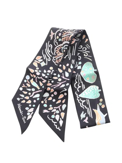 Pre-owned Hermes Isola Di Primavera Silk Scarf In Black