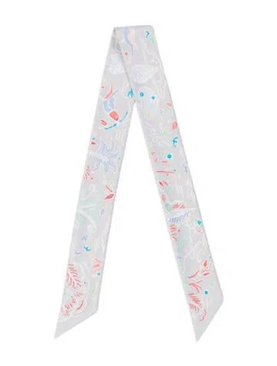 Pre-owned Hermes Isola Di Primavera Silk Twilly Scarf In Gray
