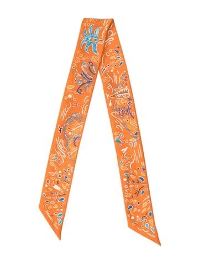 Pre-owned Hermes Isola Di Primavera Silk Twilly Scarf In Orange