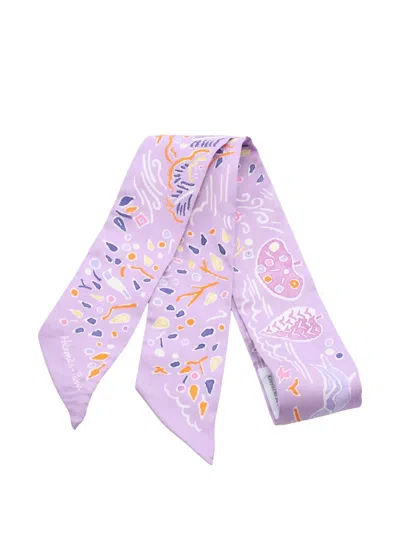 Pre-owned Hermes Isola Di Primavera Twilly Scarf In Purple