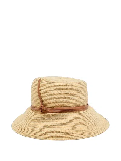 Pre-owned Hermes Isola Leather-trim Hat In Neutrals