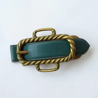 Pre-owned Hermes Italian 1960s Green Leather And Brass Paper Clip