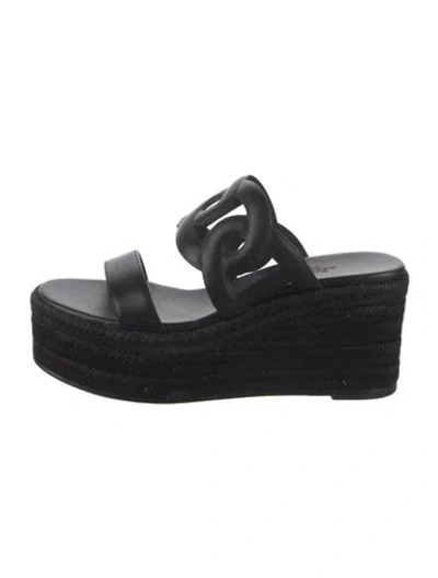 Pre-owned Hermes Ithea 30 Chaîne D'ancre Insignia Espadrilles In Black