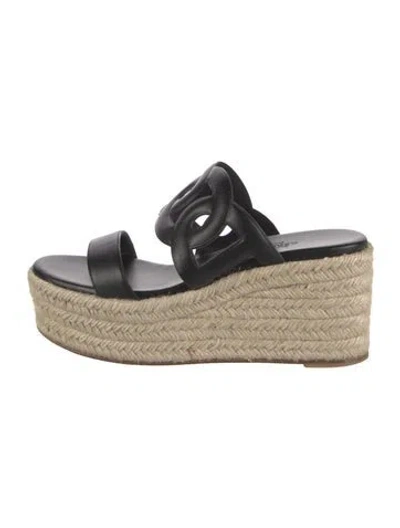 Pre-owned Hermes Ithea 30 Leather Espadrilles In Brown