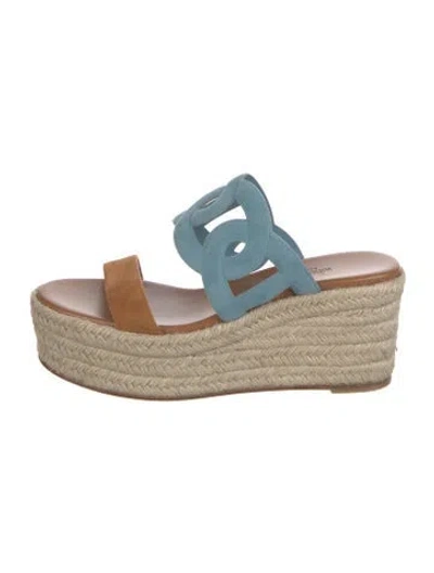Pre-owned Hermes Ithea 30 Suede Espadrilles In Brown