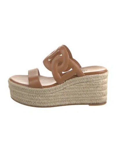 Pre-owned Hermes Ithea Leather Espadrilles In Brown