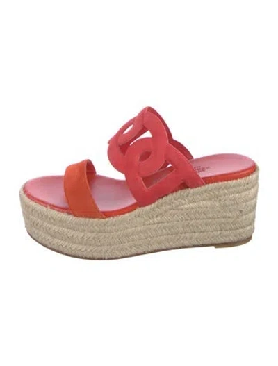 Pre-owned Hermes Ithea Leather Espadrilles In Red