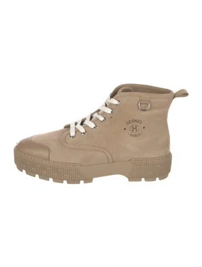 Pre-owned Hermes Itineraire H Logo Combat Boots In Neutrals