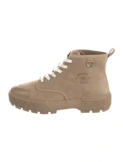 Pre-owned Hermes Itineraire H Logo Lace-up Boots In Neutral