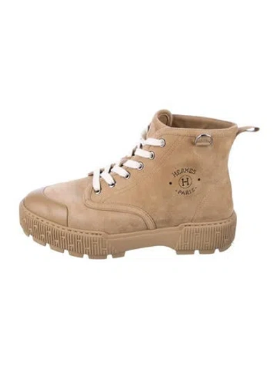 Pre-owned Hermes Itineraire H Logo Lace-up Boots In Neutral