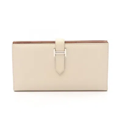 Pre-owned Hermes Ivory Epsom Leather Long Wallet (bi-fold) () In White