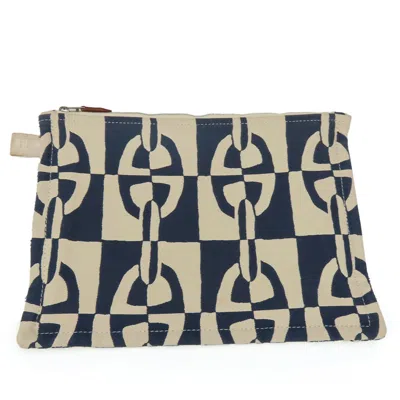 Pre-owned Hermes Ivory Navy Canvas Clutch Bag Pouch ()