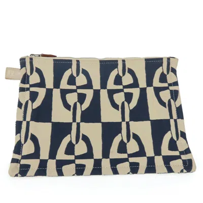 Pre-owned Hermes Ivory Navy Canvas Clutch Bag Pouch () In Multi