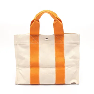 Pre-owned Hermes Ivory Orange Canvas Tote Bag ()