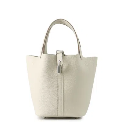 Hermes Ivory Taurillon Clemence Leather Handbag Tote Bag