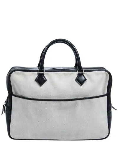 Pre-owned Hermes Hermès Ivory/black Toile H Canvas Rare Plume Briefcase (authentic Pre-loved)
