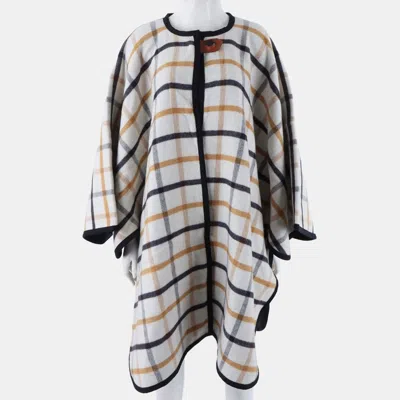 Pre-owned Hermes Hermès Ivory/multicolor Cashmere Wool Poncho One Size In White