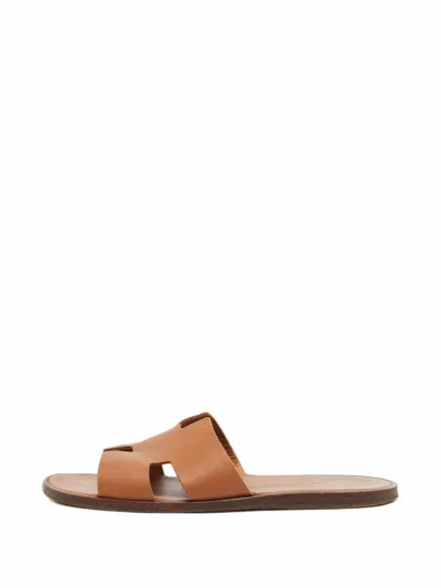 Pre-owned Hermes Izmir Cut-out Slides In Brown