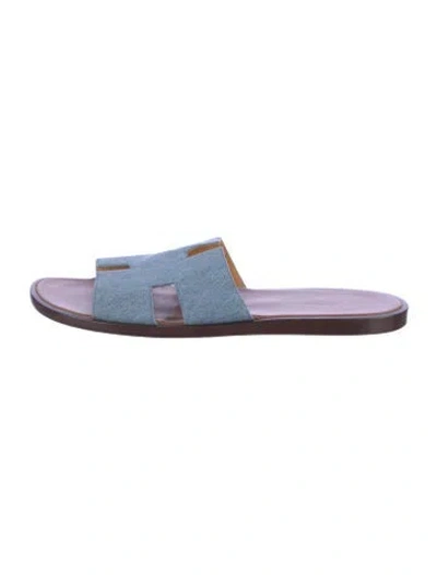 Pre-owned Hermes Izmir Denim Slides In Multi