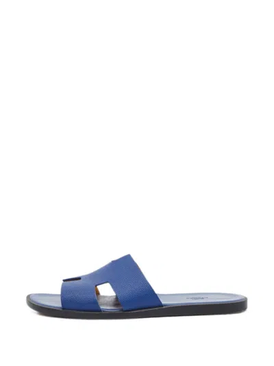 Pre-owned Hermes Izmir H Cutout Sandals In Blue