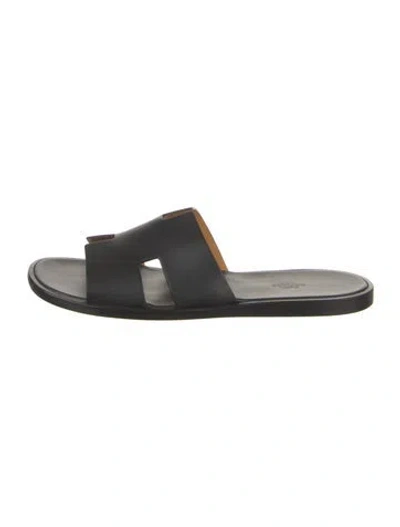 Pre-owned Hermes Izmir H Logo Slides In Black