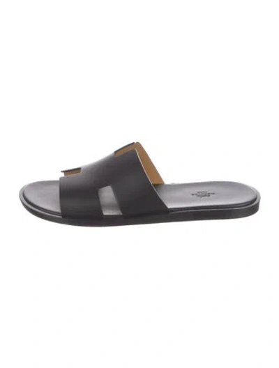 Pre-owned Hermes Izmir H Logo Slides In Black