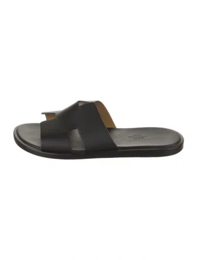 Pre-owned Hermes Izmir H Logo Slides In Black