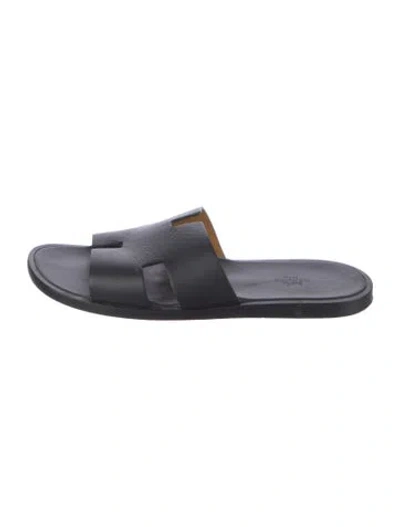 Pre-owned Hermes Izmir H Logo Slides In Black