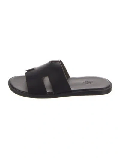 Pre-owned Hermes Izmir H Logo Slides In Black