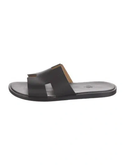 Pre-owned Hermes Izmir H Logo Slides In Black