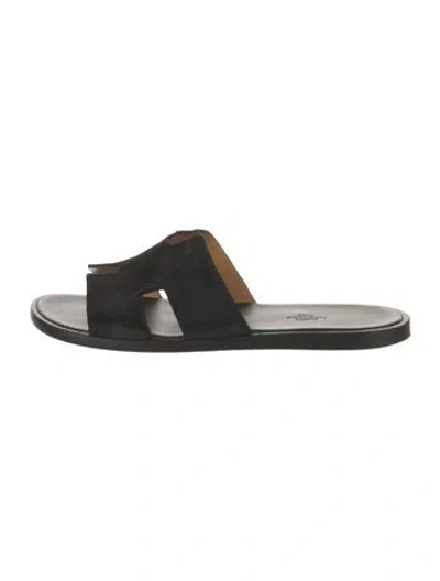 Pre-owned Hermes Izmir H Logo Slides In Black