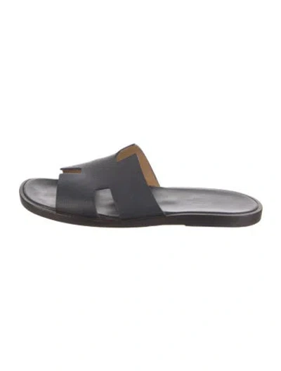 Pre-owned Hermes Izmir H Logo Slides In Blue