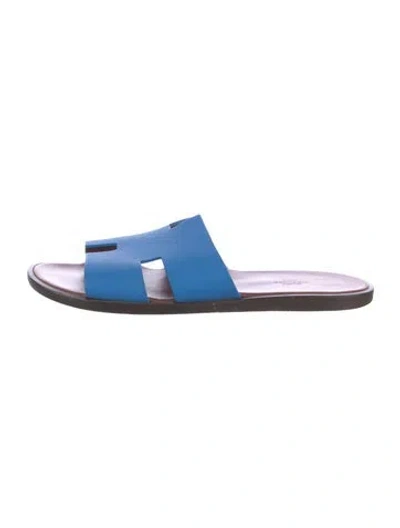 Pre-owned Hermes Izmir H Logo Slides In Blue