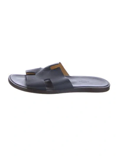 Pre-owned Hermes Izmir H Logo Slides In Blue