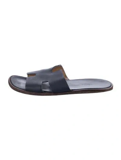 Pre-owned Hermes Izmir H Logo Slides In Blue