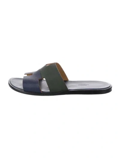 Pre-owned Hermes Izmir H Logo Slides In Blue