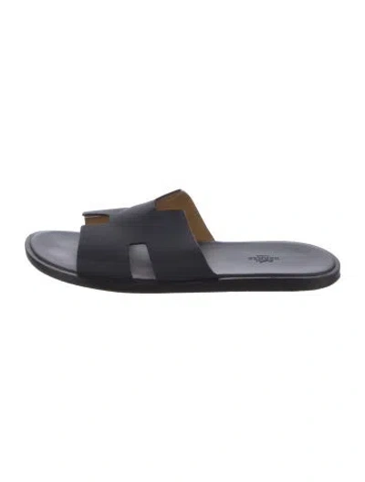 Pre-owned Hermes Izmir H Logo Slides In Blue