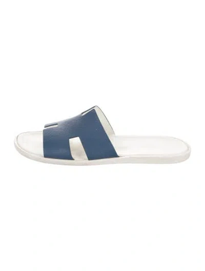 Pre-owned Hermes Izmir H Logo Slides In Blue/white