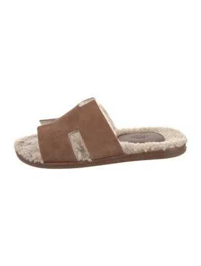 Pre-owned Hermes Izmir H Logo Slides In Brown