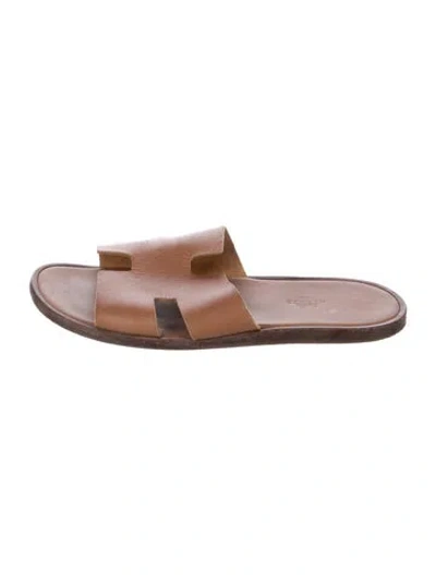 Pre-owned Hermes Izmir H Logo Slides In Brown