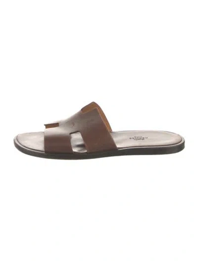 Pre-owned Hermes Izmir H Logo Slides In Brown