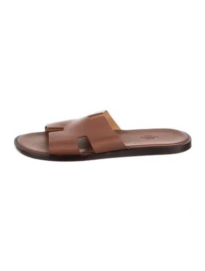 Pre-owned Hermes Izmir H Logo Slides In Brown