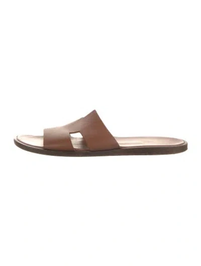Pre-owned Hermes Izmir H Logo Slides In Brown