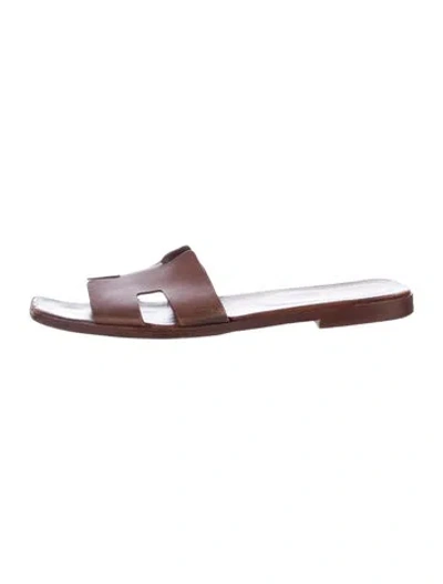 Pre-owned Hermes Izmir H Logo Slides In Brown