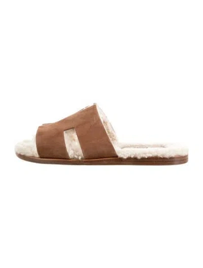 Pre-owned Hermes Izmir H Logo Slides W/ Tags In Brown