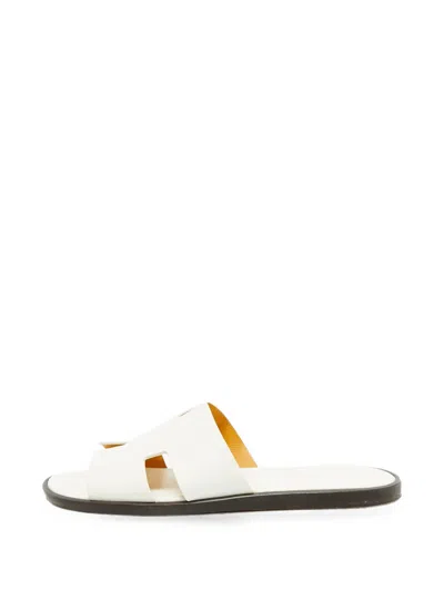 Pre-owned Hermes Izmir H Strap Sandals In White