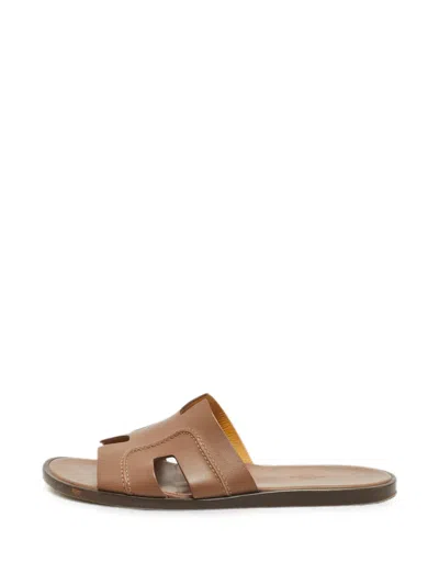 Pre-owned Hermes Izmir H-cut Sandals In Brown