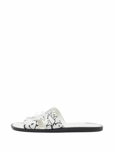 Pre-owned Hermes Izmir H-cutout Graffiti Slides In White