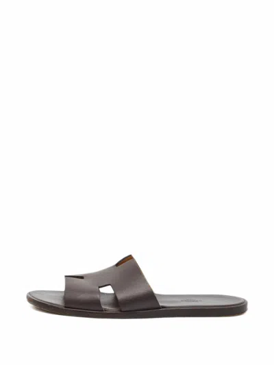 Pre-owned Hermes Izmir H-shaped Sandals In Brown